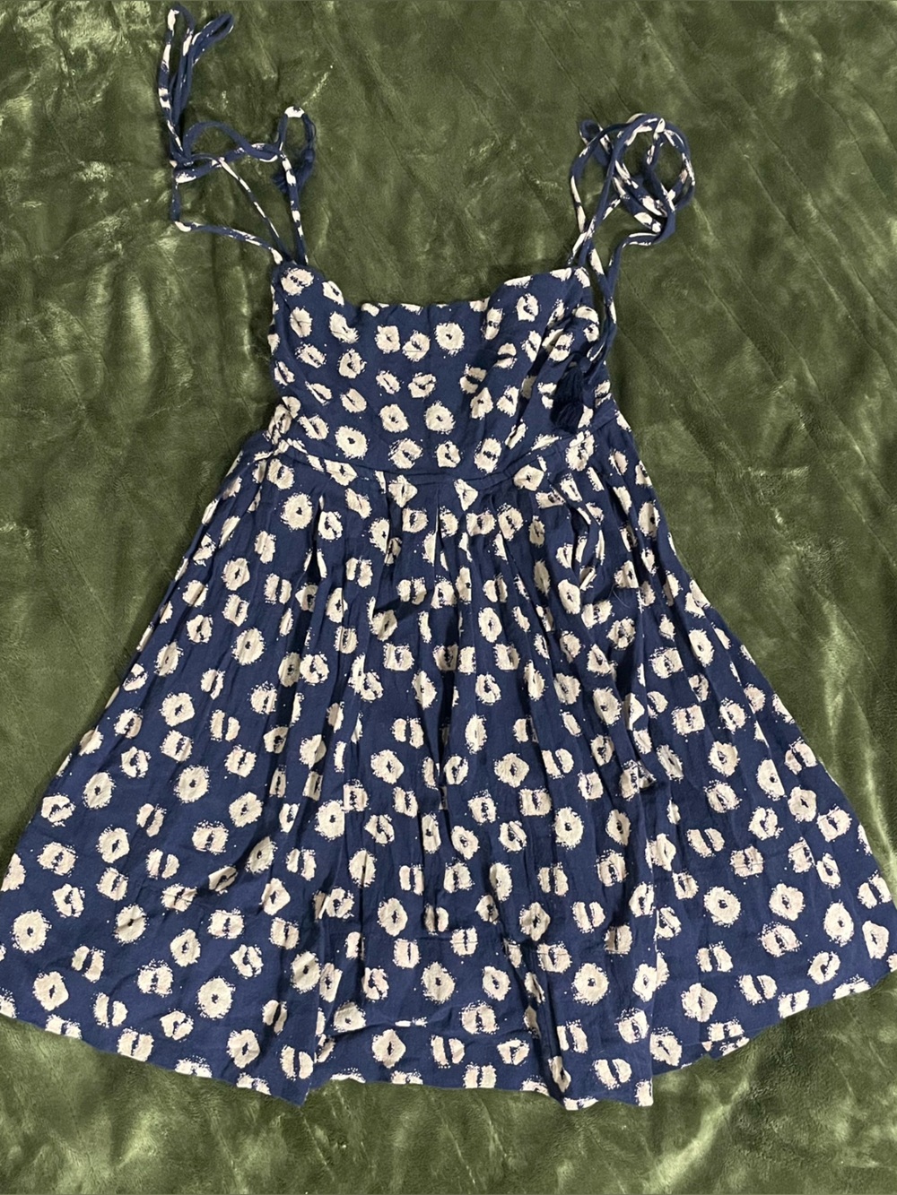 Navy Blue Floral Tie-Waist Blouse